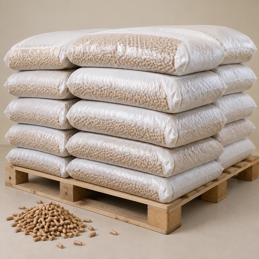 Granulés de bois 2 palettes 132 sacs — 2,24 t de pellets 6 mm ENplus A1